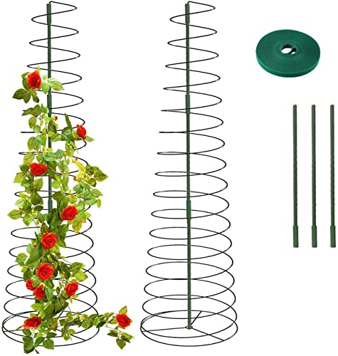 Super Idee Spiralstäbe Stützstab runde Blumenstütze mit 10m Pflanzenbinder Rankhilfe Garten Stützringe Hoop Pflanzenstützsystem für Rattanpflanzen Pfingstrosen Hortensien Rosen (2 Stück)