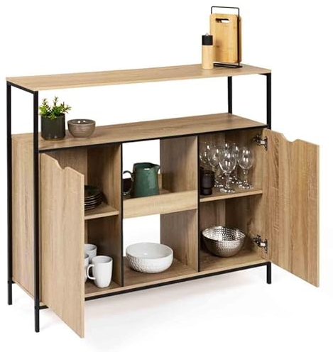 IDMarket - Mueble de bar con puertas y estantes Detroit Design Industrial, cocina, 113 cm x ancho 40 cm x altura 94 cm
