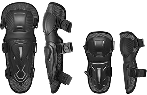 BRAVORD Powersports - Espinilleras de rodillas/coderas para adultos, coderas y rodilleras con correa ajustable para motocicleta, moto de montaña, bicicleta de montaña (ver mejorado (4 piezas)
