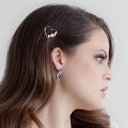 Aneneiceera Liebe Haarspange Gold Kristall Haarspange Ein Wort Clip Ausgehöhlt Herz Haarnadel Perle Kopfbedeckungen Dekorative Haarnadeln Kopfbedeckung Braut Haarschmuck Für Frauen Und Mädchen (Liebe)
