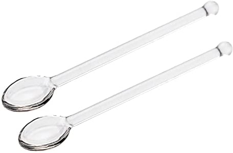 2 Pcs Clear Glass Spoons Transparent Stirring Spoon Coffee Rod Mixing Spoon Long Handle Teaspoon Mini Cocktail Serving Spoons