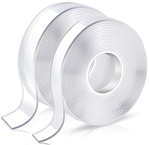 HEEYoo Doppelseitiges Klebeband Extra Stark Transparent Nano Klebeband Abnehmbar und Spurlos Hitze Feuchtigkeitsbeständig (2 Rollen:2CM*3M)