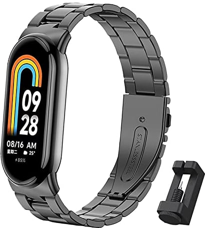 BDIG Armband Kompatibel mit Xiaomi Mi Band 10/Mi Band 9/Xiaomi Mi Band 8,Prämie Edelstahl Metall Einstellbar Ersatzarmband für Xiaomi Mi Band 10/9/8 Damen/Herren, Schwarz