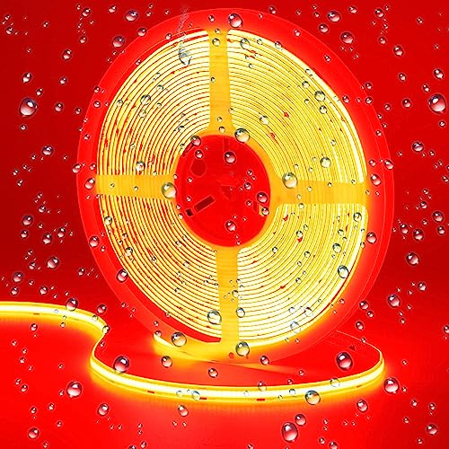 GOMING 24V 10M COB LED Strip Rot LED Streifen IP65 Wasserdicht 384LED/M LED Band Selbstklebend Keine Lichtflecken Hohe Helligkeit Lichtband für Heim Deko(Netzteil nicht Enthalten)