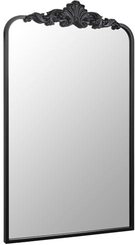 Ruomeng Traditioneller Wandspiegel, schwarzer Badezimmerspiegel, Barock-inspirierte Wanddekoration, Akzentspiegel für Schminktisch, Eingangsbereich und Wohnzimmer, 48,3 x 77,5 cm