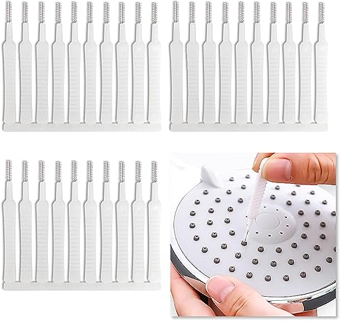 30 Piezas Cepillo de Limpieza de Cabezal de Ducha pequeño, Herramienta limpiadora de Cabezal de Ducha Multifuncional, Mini Dispositivo de Limpieza de Orificios de Ducha (Blanco)