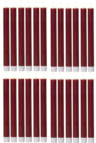 LED Stabkerzen 24 Stück ECHTWACHS Rot - mit Timer Funktion 6 Stunden - 24cm Höhe für Kerzen 2,2cm Durchmesser 2 AAA Batterien notwendig LED Stabkerzen 4er Set Rot (sechs Mal) bewegliche Flamme Licht