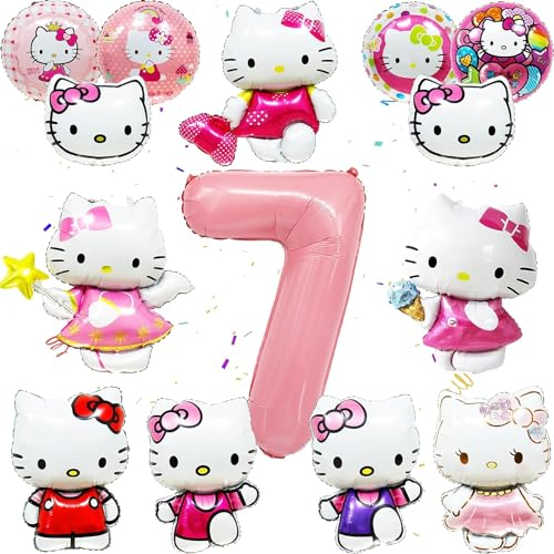 Geburtstag Luftballons Mädchen, 14 Stück Luftballon Geburtstag Kit, Folienballon Katze Weiß Rosa, Thema Party Ballon Dekoration, Folienballon Deko für Kinder, Kindergeburtstag Party Dekoration (7)