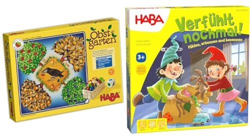 HABA 4170 - Obstgarten Spannendes Würfelspiel, mit 40 Früchten & 304508 – Verfühlt nochmal!, Fühlspiel für Kinder ab 3 Jahren