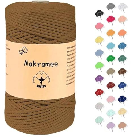 Uvolo 3mm x 200m Makramee Garn, Baumwollgarn, Macrame Kordel für Basteln, Pflanzenbügel-Khaki