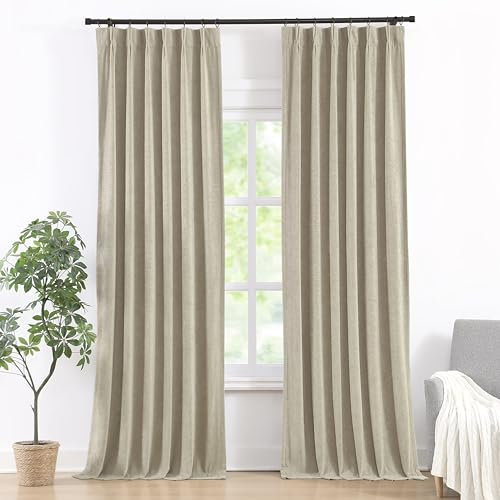 Vision Home Plissee-Vorhänge, Samt-Chenille, Raumverdunkelungsvorhänge, 304,8 cm, für Wohnzimmer, Schlafzimmer, wärmeisoliert, Quetschfaltenvorhänge mit Haken, 304,8 cm B x 308,5 cm L x 5 cm,