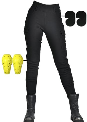 SHUOJIA Motorradleggins Damen -Motorrad Stretch Leggings Hose Frauen mit Protektoren Motorradhose (Black-B,XXL)