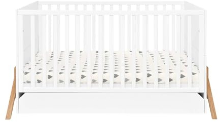 Siblo Babybett mit Schublade 70x140 cm - Lotta Kollektion - Beistellbett Baby aus Holz - Kinderbett umbaubar - Bett Baby Mitwachsend - Gitterbett - Weiß