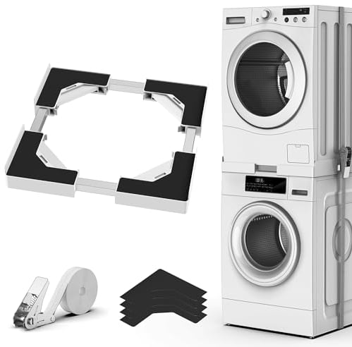 JHCHU Universal-Stapelset für Waschmaschine und Trockner – Verstellbarer Zwischenbaurahmen 45–68 cm, Ideal für Waschmaschinen-Trockner-Verbindung (Weiß)