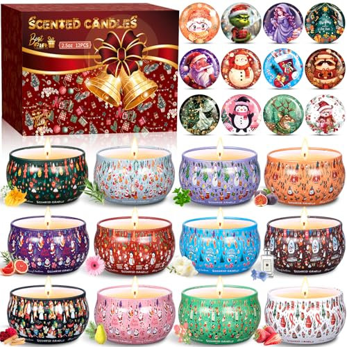 Vautvis Duftkerzen Geschenkset Für Frauen, 12 Stück Weihnachten Sojawachs Kerzen Set, Duftkerzen Im Glas, Duftkerzen Weihnachten Geschenk Für Frauen, Stressabbau, Entspannen, Weihnachten, Geburtstag
