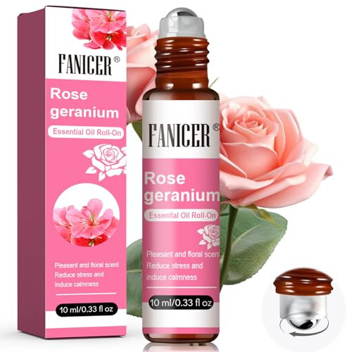 10ML Roll-On di e Oli Essenziali per Aromaterapia, Massaggio Roll-On per un'Atmosfera Armoniosa, Essenziali di aromaterapia regalo rilassante per donne e uomini, Geranio rosa