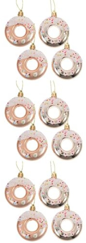 Cabilock 12 Pièces Boule De Décoration De Noël Décoration De Noël en Forme De Beignet Faux Beignet Pendentif Beignet Dessert Ornements Suspendus De Sapin De Noël Plastique Rose Gold