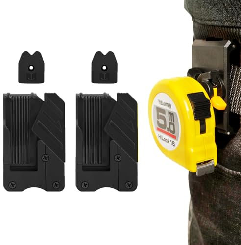 2Pcs Tape Measure Holder for Belt, Quick-Draw Universal Tape Holder Tape Measure Belt Clip Clip-on Tool Clips Scaffolding Tools Holder Accessories for Electrician Carpenter Plumber Impact Nailer