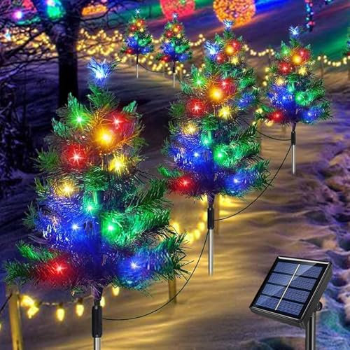 HUIKUANGEU Cadena Luces Solares Exterior Jardin,4 Piezas Luces Led Solares para Jardín de árbol de Navidad,Árbol de Navidad Luces Solares de Jardín,Árbol de Navidad con Luces Solar,Decoracion Navidad