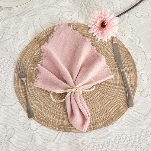 BALCONY & FALCON Baumwollstoff Servietten 12 Stück 50x50 cm mit Sackleinen Rustikaler Stil Waschbar Multipack Geeignet für Ostern Thanksgiving Weihnachten Hochzeiten Partys Bankette Rosa