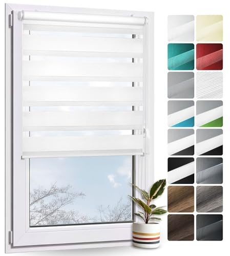 Rollmayer Doppelrollo Klemmfix ohne Bohren Weiß B90 x H130cm | Klemmrollo Fensterrollo Duo Rollo Sonnenschutzrollo Zebrarollo Seitenzugrollo für Fenster und Tür