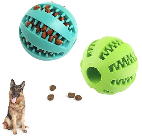 HUIQIHANG 2PCS Pets Little Dog Treat Toys Ball Dog Puppy Tooth Cleaning Features 5cm x 5cm Puppy Puzzle Stimulation Interactive Boredom Dental Care Toy (Blue+Green)