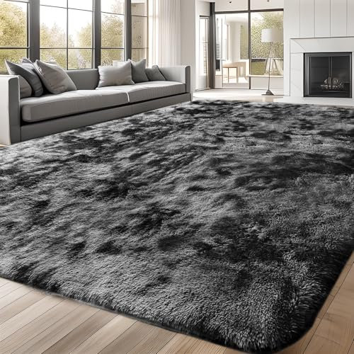 ZRSDIXKI Living Room Rugs 160x230 cm, Extra Large Shaggy Soft Rug Fluffy Area Carpet, Modern Tie-dye Carpet Washable Rugs for Home Decor, Bedroom, Dorm, Kids Room Lounge Office, Dark Grey