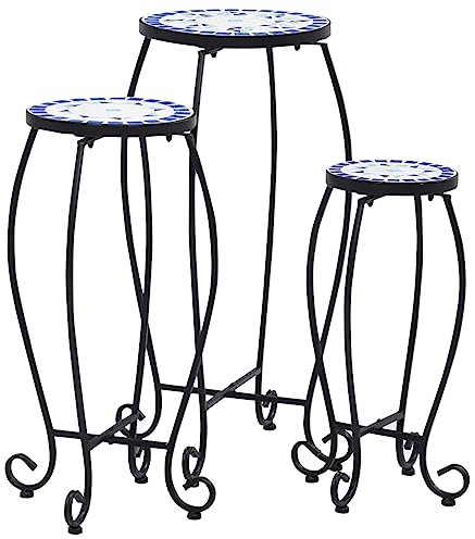 LLEZKBR Furniture Select Mosaiktische, 3 Stück, Blau und Weiß, Keramik
