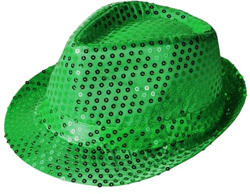 Aomig Paillettenhut Herren, Glitzer Partyhüte Kopfbedeckung, Erwachsene Unisex Narrenkappe, Retro-Hut Bühnenhut Clubstyle Partyhut für Disco Glitzer Kostümzubehör Kostüm Karneval Mottoparty (Grün)