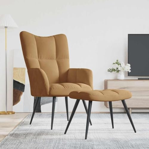 Myheimly Relaxsessel mit Hocker Sessel Polsterstuhl Stuhl Relaxstuhl Polstersessel Armsessel Ohrensessel Wohnzimmer Braun Samt