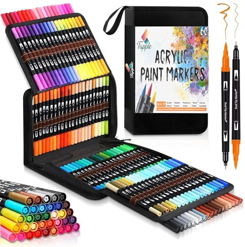 Tapple 60 Colours Dual Tip Ink Markers Set - Dual Tip Markers with Brush & Fine Tip for School, Drawing, Coloring, Writing, DIY Crafts