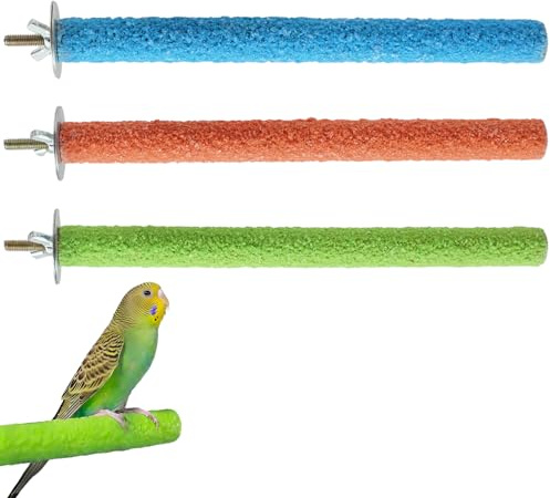 3 Parrot Perches Tool Free Installation Reduces Foot Cramping and Pressure | Birdcage Scrub Stand 20cm Wood Rough Sand Perches Grinding Grinding Nail for Bird Parrot Budgies Parakeet Cockatiels Conure