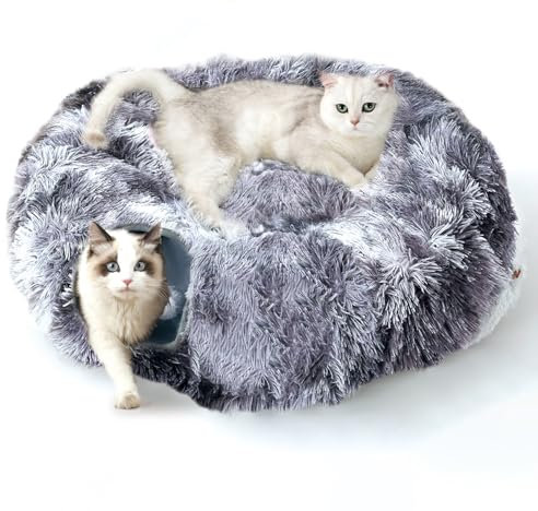 FURRYPAWS Tunnel pour Chat 3-en-1 avec Nid Détachable – Grand Tunnel pour Lapin et Cochon d'Inde, 160cm Jouet pour Chats d'Intérieur Anti-Effondrement, Forme S/Cercle, Toile Respirante Lavable