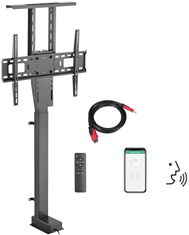 Maclean Soporte para TV de 37 a 80 Altura Ajustable Eléctricamente para Instalación Elevadora | Control Remoto y App, Compatible TUYA, hasta 60 kg máx. VESA 600x400 (Soporte TV + Cable HDMI 2.0 1,8m)