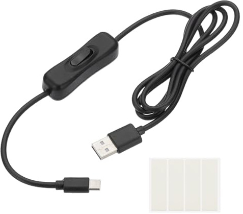 PATIKIL 1M USB Cable with ON/Off Switch, USB Male to Type-C Male Extension Cord with Foam Double-sided Tape for LED Desk Lamp LED Strip, Black