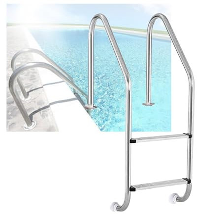 Échelle de Piscine à 2 marches, avec escaliers en Acier Inoxydable, for Parc Aquatique en Plein air, Facile à Installer, capacité de Poids de 550 LB(2-steps1.2mm)
