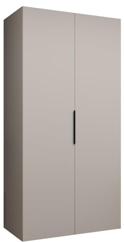 MEBLE KRYSPOL - Kleiderschrank - Drehtürenschrank - Schrank 100x202x52cm - Moderner Garderobenschrank Schlafzimmer, Flur, Jugendzimmer - Farbe Kaschmir, Griff Schwarz - Marbella 1 100
