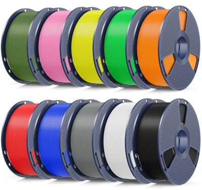 SUNLU PLA+ 2.0 3D Drucker Filament Bündel, 10KG Upgrade High Speed PLA+ Filament 1.75mm ±0.02mm, 1kg per Spool, 10 Packs, Multicolor Schwarz+Weiß+Grau+Rot+Blau+Grün+Gelb+Orange+Rosa+Olivgrün