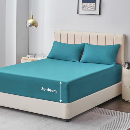 Aisbo Spannbettlaken 180x200cm Bettlaken Boxspringbett - Bett Laken Türkis 180x200 aus Premium Mikrofaser, weiches Spannbetttuch 180 x 200 Steghöhe 40cm für Wasserbett Bed Fitted Sheet
