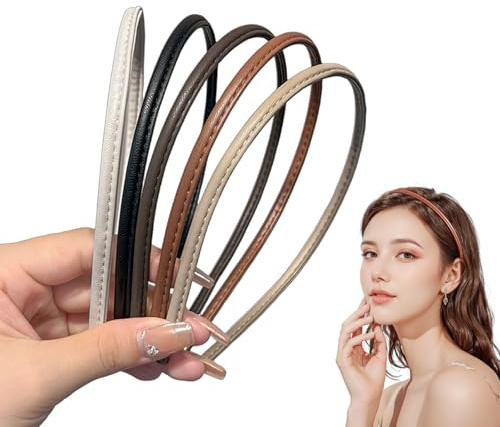 RUISPEED Haarreif Damen Dünn, 5er Set Leder Haarband Damen Ohne Druck Rutschfest Mit Zähnen, Bequeme Haarschmuck Für Frauen Mädchen (Beige, Braun, Schwarz, Weiß, Tan)