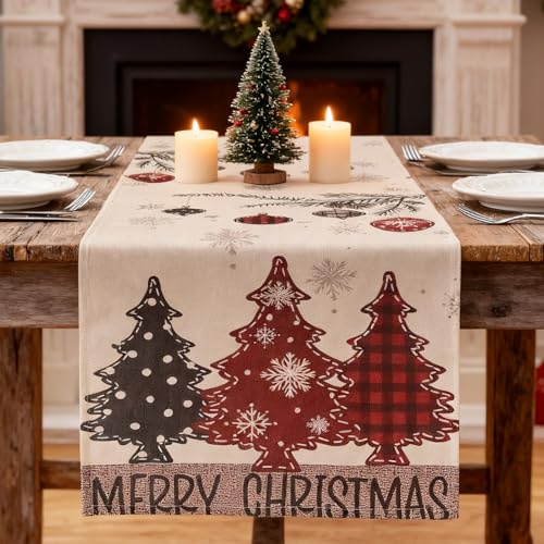 TAIANJI Weihnachtsdeko Tischläufer Innen Weihnachtstischläufer Tisch Weihnachten Dekoration Winter Christmas Tisch Dekoration Weihnachts Bäume Muster Urlaub Party Dekor 33x180 cm