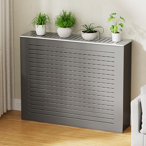 KLWQR Graue Heizkörperverkleidung mit Lamellengitter für Fußbodenheizung Heizungsverkleidung Heizkörperabdeckung für Zuhause (90x70x25cm/35x28x10in)
