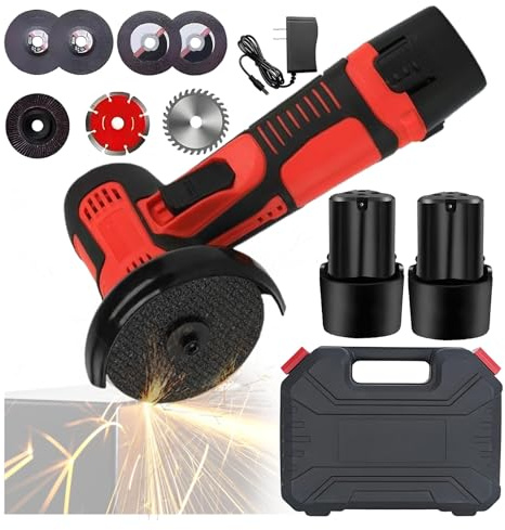 Mini Akku-Winkelschleifer, Multifunktional Doppelbatterie Akku Flex mit Leistungsstarker Motor, 7 Schleif- und Schneidzubehörteile und Aufbewahrungsbox zum Schneiden Polieren von Fliesen, Holz, Stahl