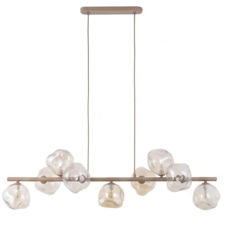 Licht-Erlebnisse Pendelleuchte 9-flammig Beige Cognac Metall Glas G9 länglich hoch außergewöhnlich dekorativ L:116 cm elegante Hängelampe Tresen