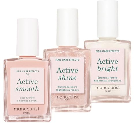 Manucurist Active Icons Trio Smooth Shine & Bright Set | Nail strengthener polish trio with Active Smooth 00, Active Shine and Active Bright. No lamp gifts for women