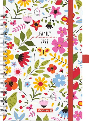 BRUNNEN Buchkalender Familienplaner 2027 „Flowers“ | A5, Papier: 2 Seiten = 1 Woche