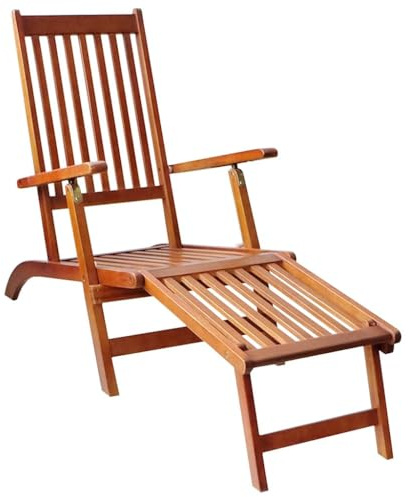 kithwjll Liegestuhl mit Fußstütze und Auflage Akazie Massivholz, wetterfeste Gartenliege klappbar, verstellbar 3-Fach, inklusive schwarzer Auflage, Relaxliege für Terrasse und Garten