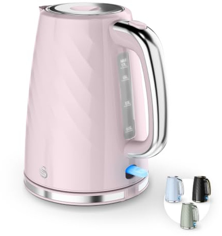 Swan Windsor 1.7L Kettle, Rapid Boil, Push Button Lid, 360 Degree Base, Water Indicator Window, Boil Dry Protection, Anti-Slip Feet, 3kW, Pink, SK14611PNK