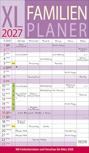 XL Familienplaner 2027: Familienkalender mit 6 breiten Spalten. Hochwertiger Familientimer mit Ferienterminen, extra Spalte, Vorschau bis März 2027 und nützlichen Zusatzinformationen.