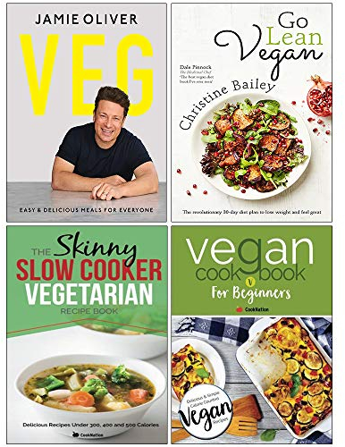 Veg Jamie Oliver [Hardcover], Go Lean Vegan, Skinny Slow Cooker Vegetarian Recipe Book, Vegan Cookbook For Beginners 4 Books Collection Set